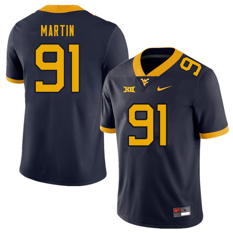 NCAA Men's Sean Martin West Virginia Mountaineers Navy #91 Nike Stitched Football College Authentic Jersey YV23W86FH